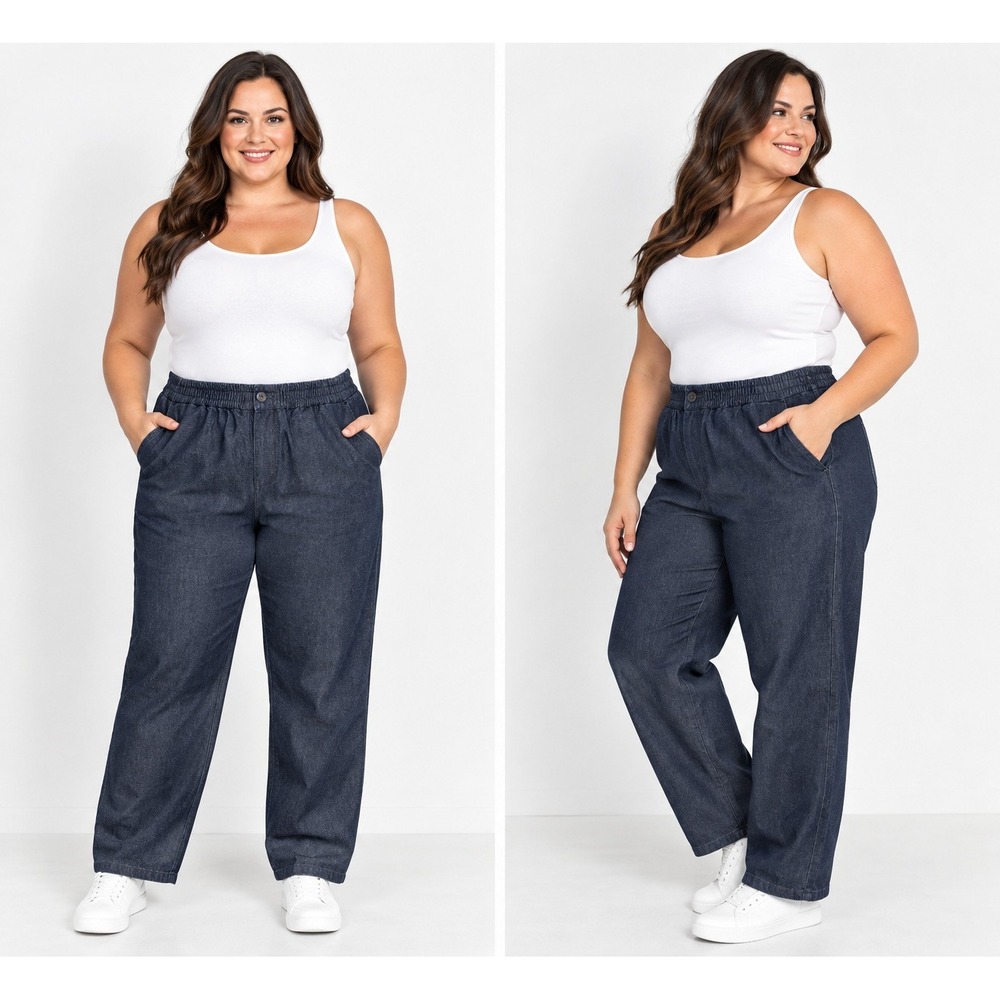 Woman Within Blue Elastic Waist Denim Pull On Pants 26W 31-4341-9